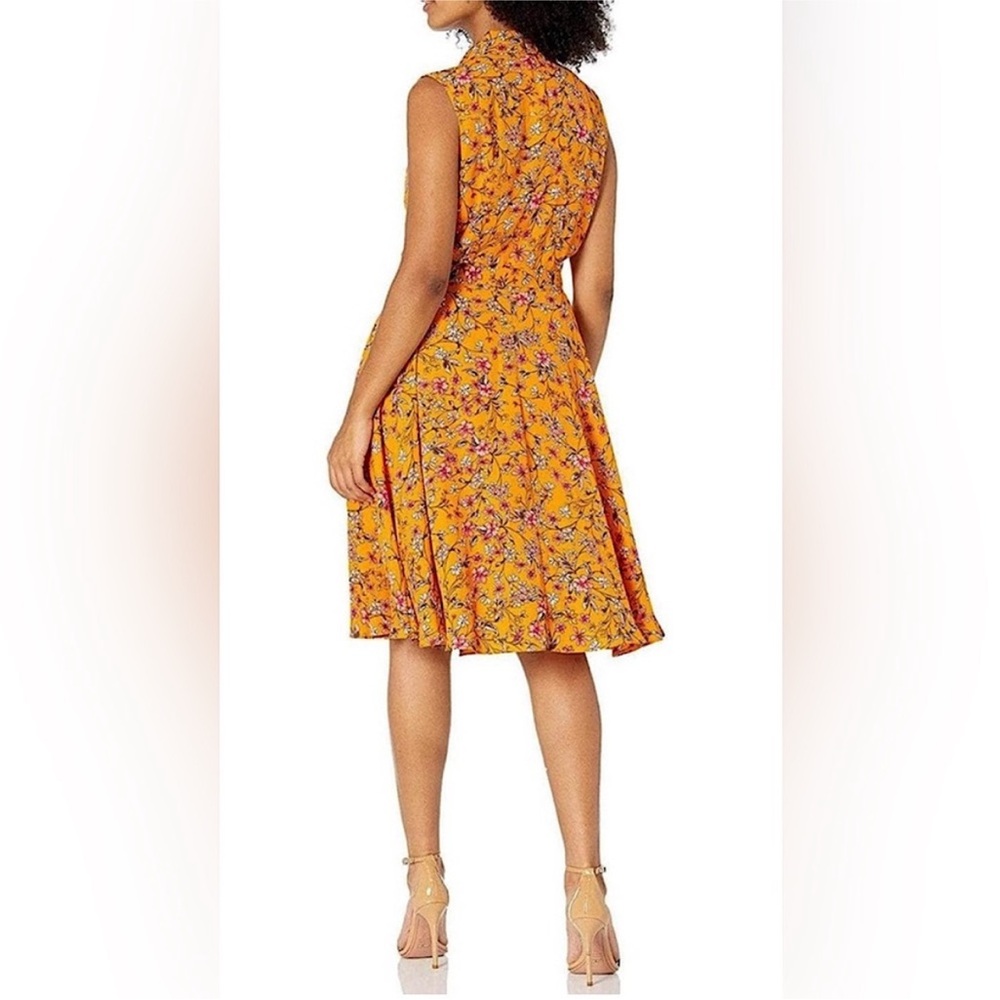🍊 Nanette Lepore Orange Floral Pintuck Midi Dress Kentucky Derby– Size 10 - Picture 16 of 16